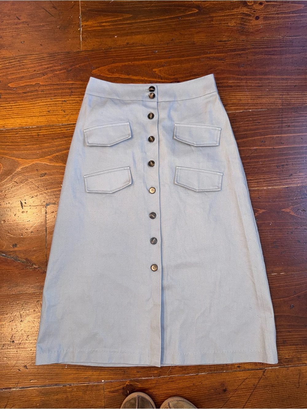 Anthropologie Mare Mare- Gray Button-Front Midi Skirt-Faux Pocket details. Sz S